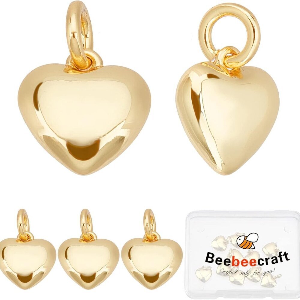 1 Box 18K/24K Gold Plated Small Heart Charms 3D Heart Dangle Pendant Charms with